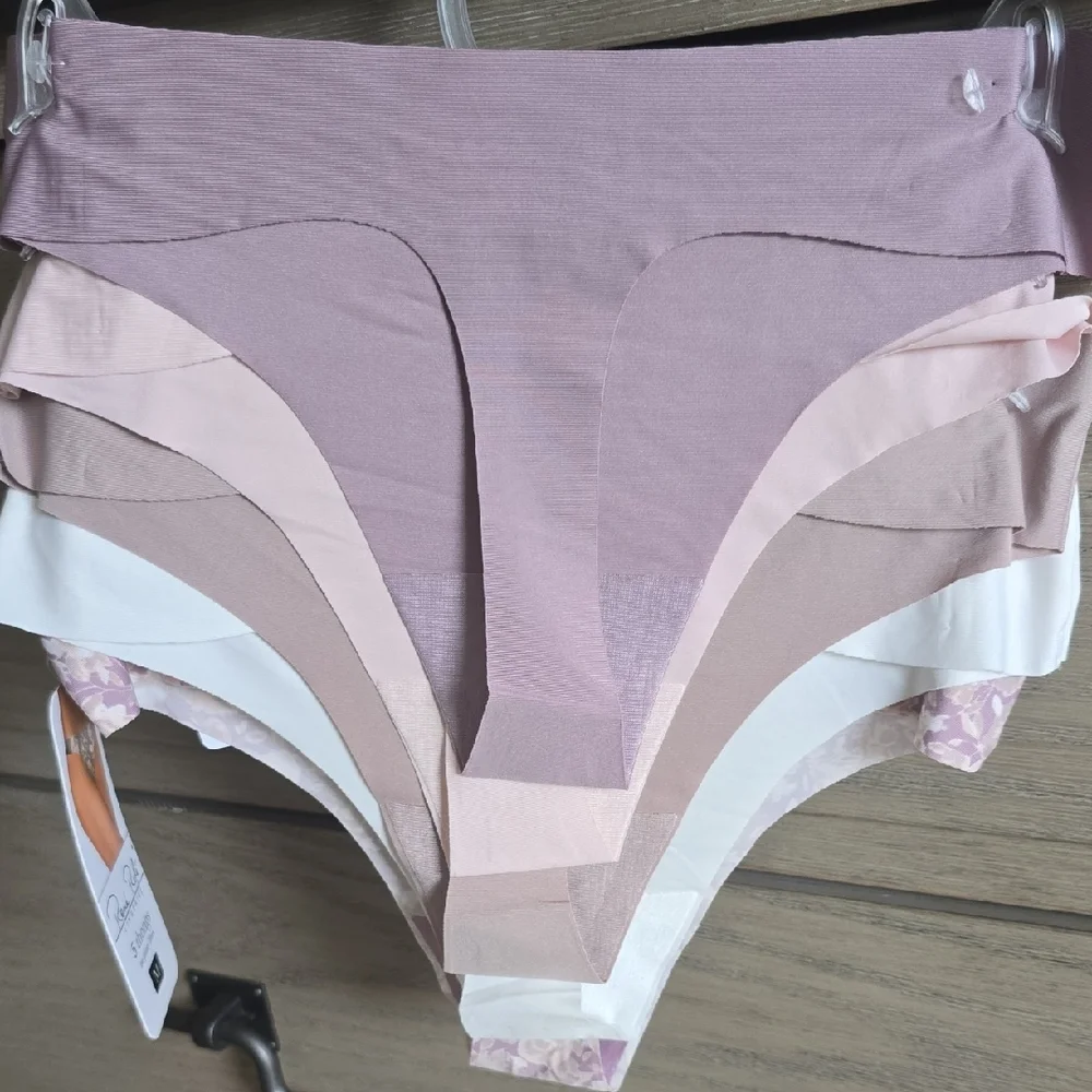 Rene Rofe Women's Floral and Solid 💜 Thong Set - Purple, Cream, and Pink